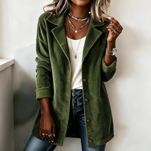 Corduroy Jacket Women Long Notched Lapel Neck Button Cardigan Shirt - image 2