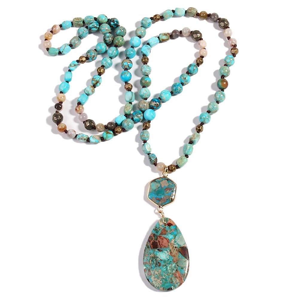 DUOMIAONecklaces for Women/Men Trendy,35Inch Natural Stone Beaded Long Pendant Necklaces for Womens,Handmade Bohemian Fashion Chakra Chunky Statement Charm Necklace Jewelry Gift, Gemstone,