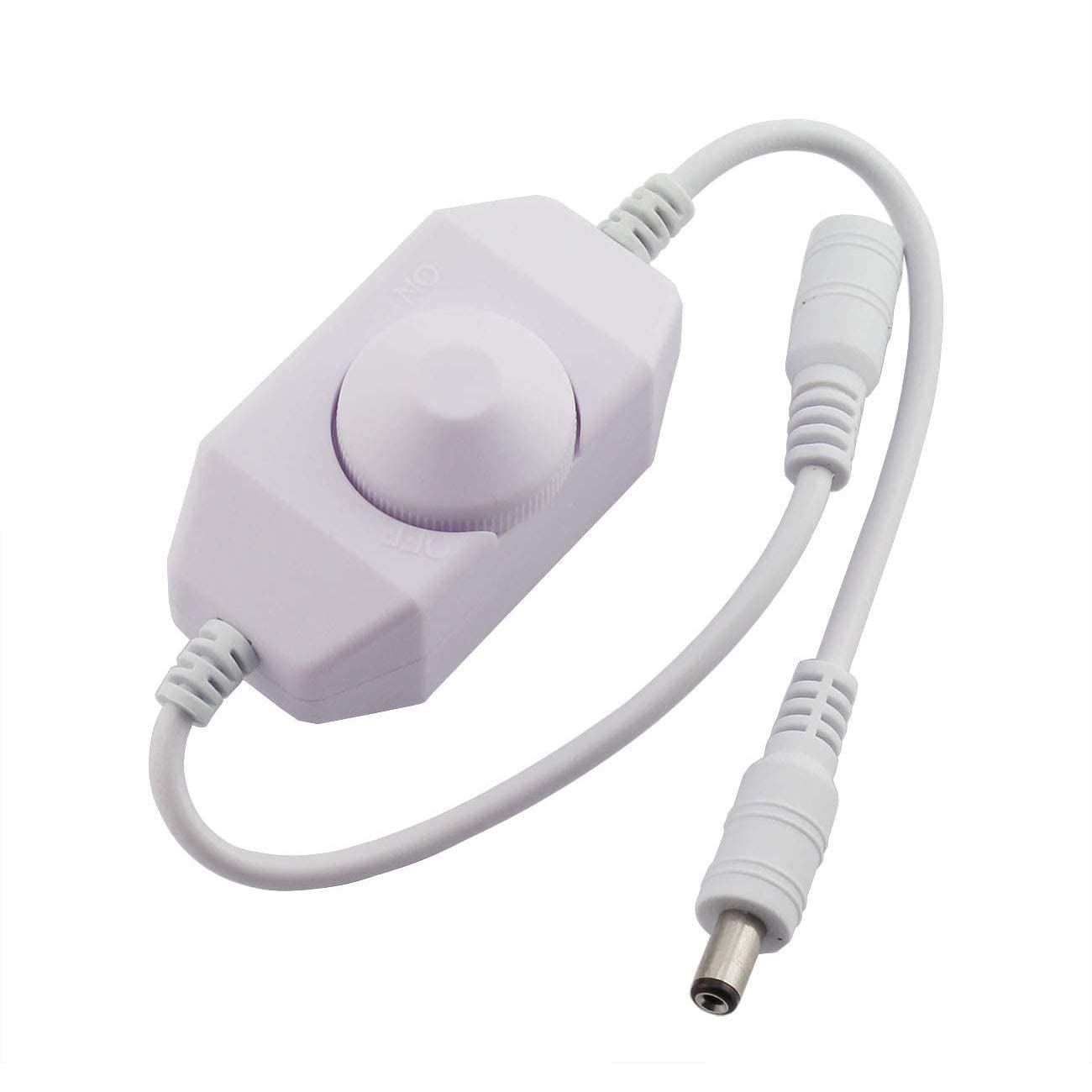 DC 12V-24V LED Strip Dimmer Switch with DC Female Male Adapter Single Color Mini LED Lamp Lighting Accessories Brightness Adjustable Controller Manual Knob Dimmer Switch White