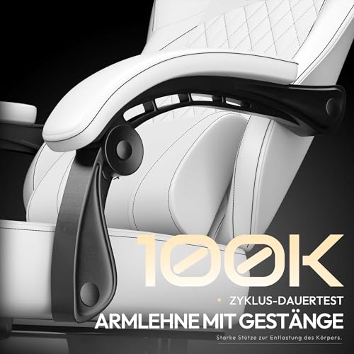 Sedia da gioco da corsa, ergonomica, con supporto lombare, in pelle PU, 150 kg, colore bianco - Sedia gaming - Immagine 7