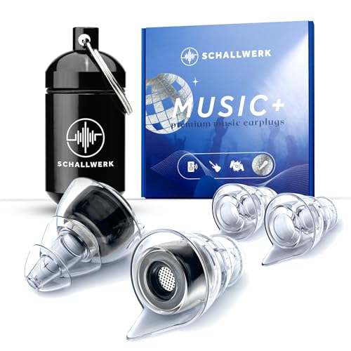 SCHALLWERK ® Music+ | tapones para los oídos discretos – Amortiguan el ruido y mantienen la calidad de sonido – tapones transparentes – tapones para los oídos adecuados para música, festivales