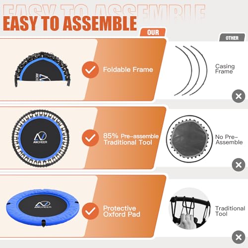 Image of ANCHEER 40 inch Bungee Rebounder Trampoline with Adjustable Handle, 400LBS | Quiet Bungee System,Low-Impact Cardio Workout,Stable Frame,Joint-Friendly Exercise,Indoor /Outdoor Use,UV-Resistant
