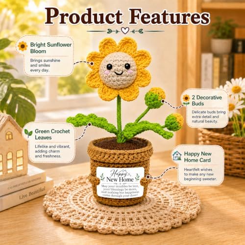 House Warming Gifts New Home Gift Iedas Handmade Sunflower Crochet Decor — view 3