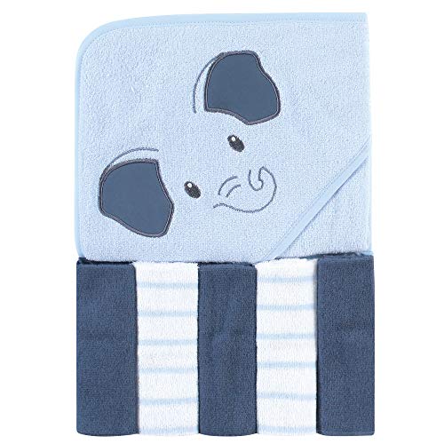 Image of Hudson Baby Unisex Baby Hooded Towel and Five Washcloths, Blue Elephant, One Size
