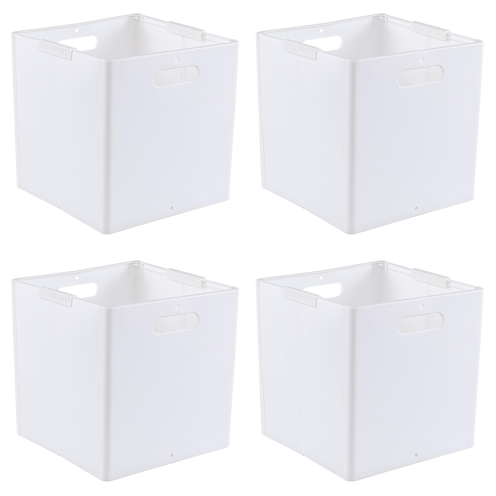 Readsky 4 Packs Plastic Collapsible Storage Cubes, Foldable Storage Cube Boxes, 27.3 x 27.3 x 28.2 cm, White