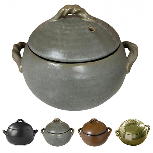 Zekono黒栗の木鍋、陶器土鍋、炊飯器、2.5L容量、耐熱、万古焼 ごはん鍋 (2.5L球形釜砂鍋 星空グレー)