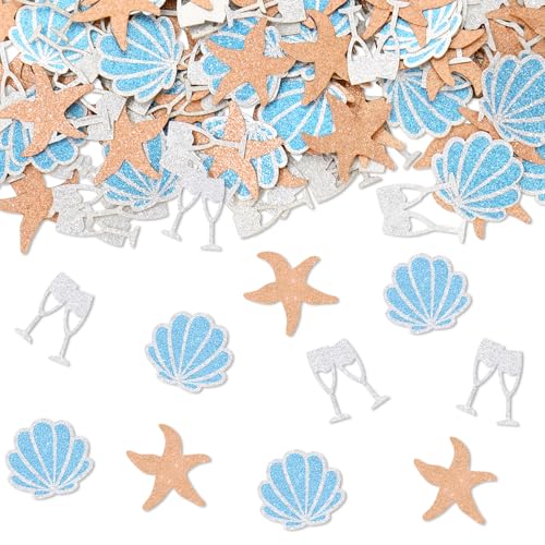 Image of Whaline 300 Pcs Last Toast on The Coast Table Confetti Bachelorette Party Confetti Glitter Shell Starfish Wine Cup Table Centerpieces for Coastal Beach Bridal Shower Wedding