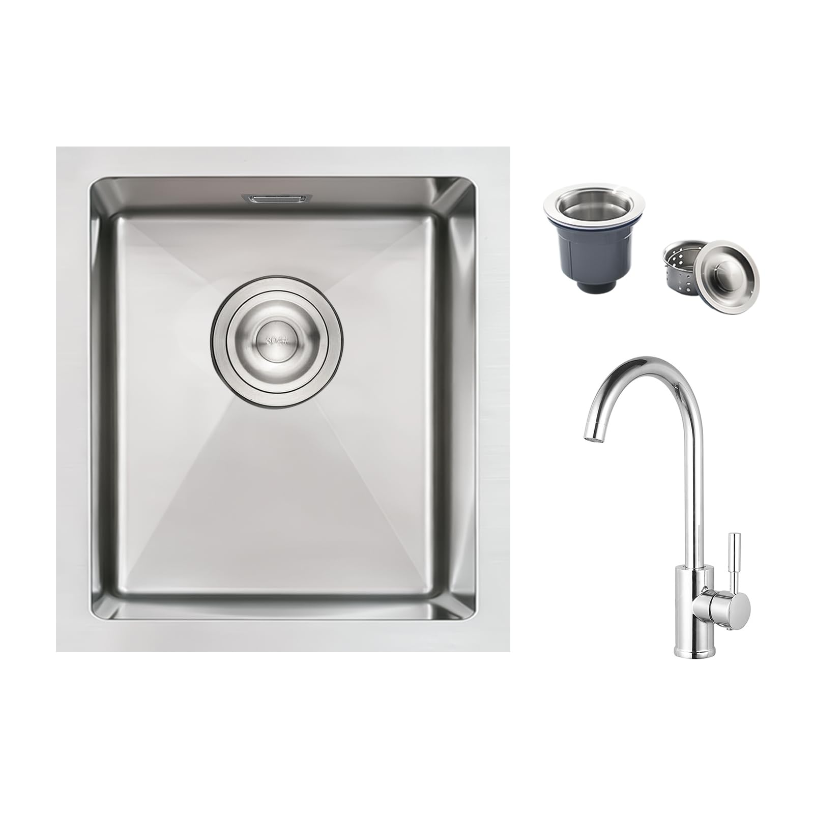 iAnomla 40x45cm Kitchen Sink, 304 Stainless Steel Sink with Faucet, Brushed