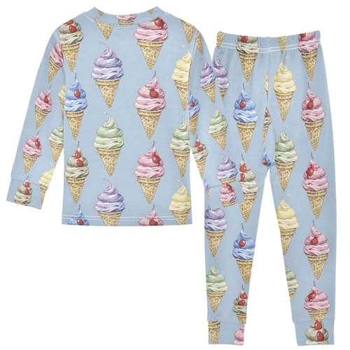 ALAZA Multicolor Cherry Ice Cream Pajamas Long Sleeve Sleepwear 2-Piece Pajama Set2
