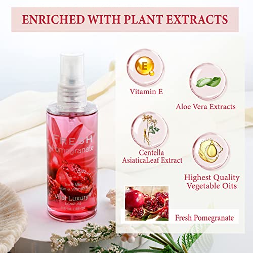 Vital Luxury Body Mist Set, Travel Size Spray Bottle, Long Lasting Perfume Gift Sets, Fragrance Mist for Men & Women, Fresh Pomegranate, Pack Of 2, 3 Fl Oz Each