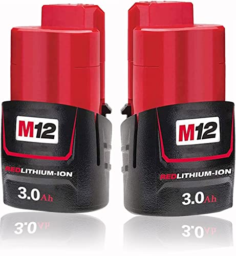 Geelink 2 Pack 12V 3.0Ah Replacement for Milwaukee 12v Battery M12B2 M12 Xc 48-11-2430 48-11-2420 48-11-2411 48-11-2401 48-11-2402 12 Volt M12 Cordless Tools Batteries