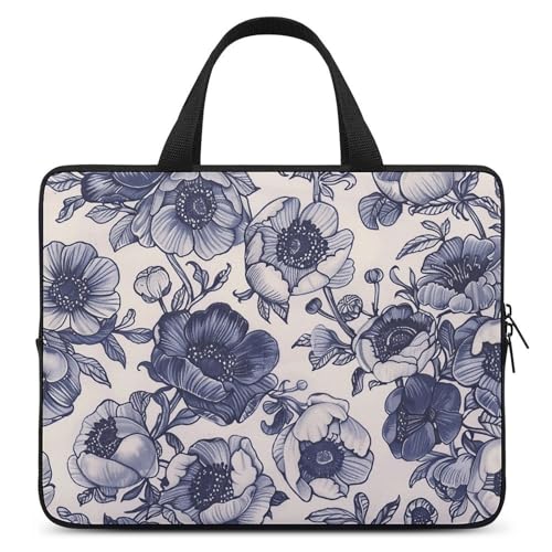 Sacoche ordinateur portable 17" avec fleurs bleues pour protéger un grand écran