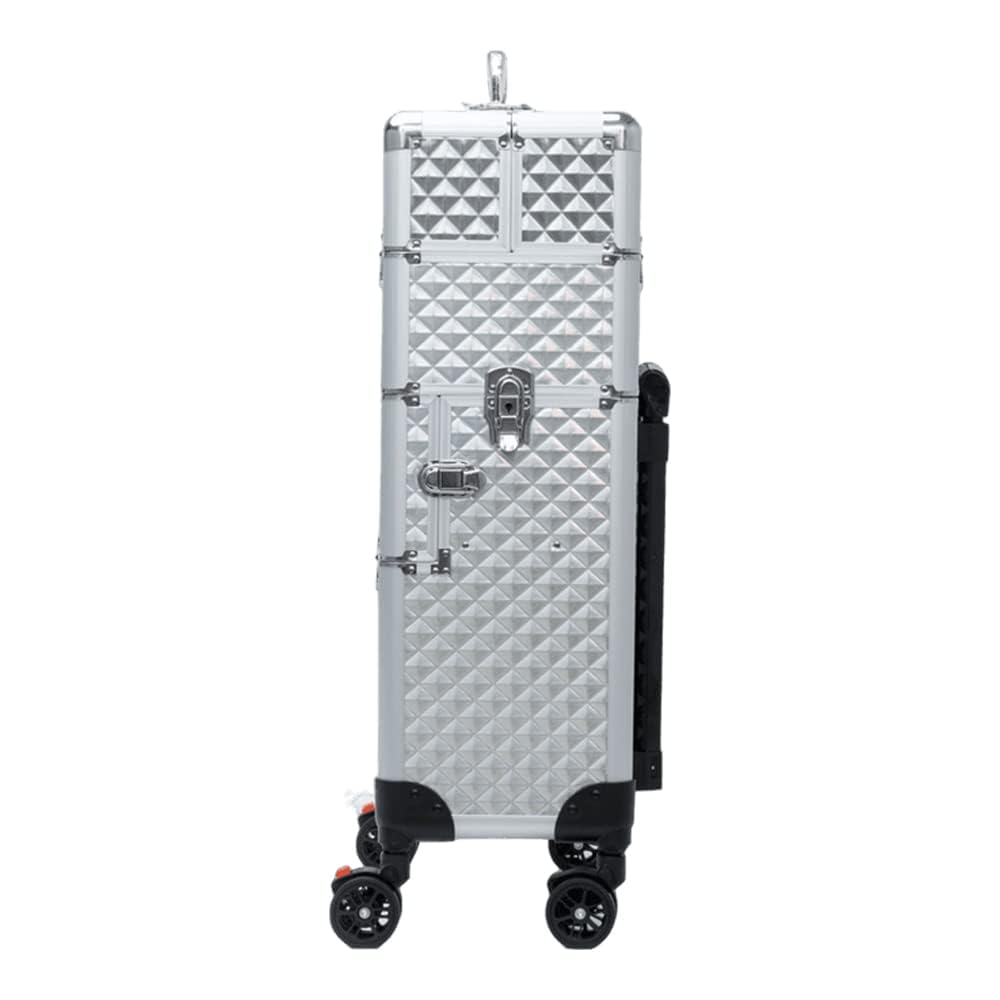 FOLELLO 3-in-1 Marvel Rolling Professional Multifunctional Makeup Travel Vanity Case | Aluminum Trolley Vanity Salon Station (Diamond Cut- Silver) - Image 2 thumbnail