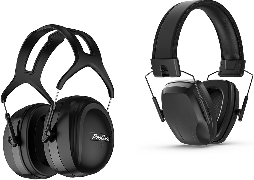 ProCase Extra Large SNR 37dB Noise Cancelling Headphones Bundle with Noise Reduction Ear Muffs SNR 29dB -Black