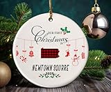 Christmas Ornament Tree 2026 for Newtown Square Pennsylvania City State Decoration Our First Christmas in Newtown Square PA Xmas Tree Keepsake Gift Couples New Home Holiday 3" White