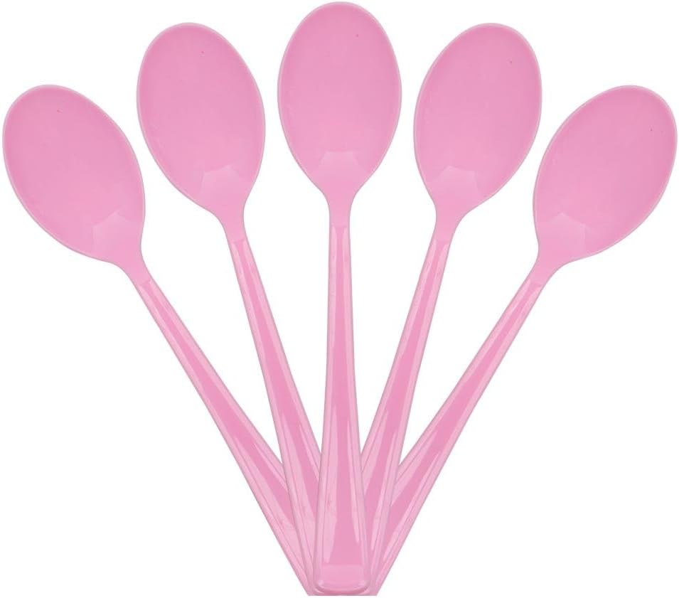JAM PAPER Premium Utensils Party Pack - Plastic Spoons - Baby Pink Pastel - 48 Disposable Spoons/Pack