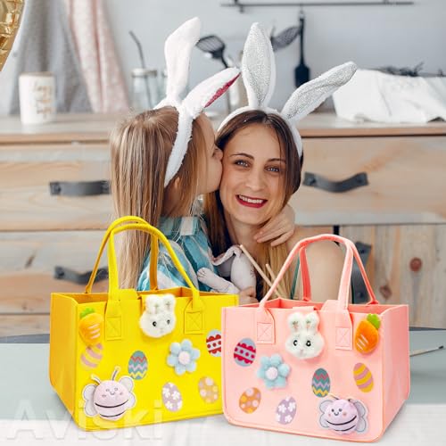 Aviski 2PCS Easter Egg Hunt Bags, Easter Bunny Gift Bags with Handles, Easter Treat Bags, Felt Easter Bags for Gifts Wrapping, Egg Hunt Game, Easter Party Supplies, 12" x7.8" x6.8"(Yellow + Pink) by Aviski - Image 5