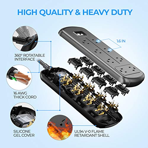 ESHLDTY 8-Outlets Outdoor Power Strip Weatherproof, Mountable Surge Protector with 6ft Extension Cord IPX6 Waterproof 1875W Overload Protection Outlet for Patio,Garage,Home Office(6FT, Black) - Thumbnail 5
