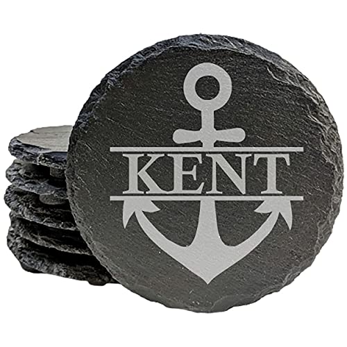 Custom Engraved Anchor Slate Coasters, Set of 4