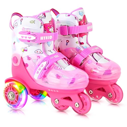 HYKID Girls Roller Skates for Todllers Ages 3-5 5-8 with Light Up Wheels