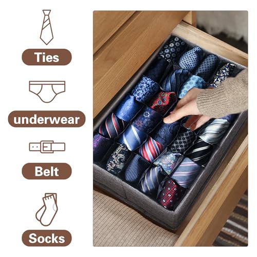 Sock Drawer Organizer Divider 1 Pack Socks Organizer with Lid 30 Cell Foldable Closet Organizer Divider Cabinet Organizer Underwear Storage Boxes for Storing Socks Bra Handkerchiefs Ties Belts (Gray) - Thumbnail 3