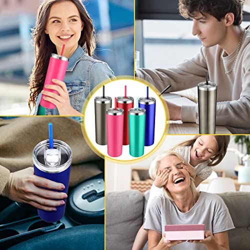 Thenshop 20 Pack Skinny Tumblers with Lids and Straws 20 oz Stainless Steel Tumbler Bulk Double Wall Vacuum Insulated Travel Cup Skinny Coffee Mug for Coffee Water Hot Cold Drinks by Thenshop - Image 7