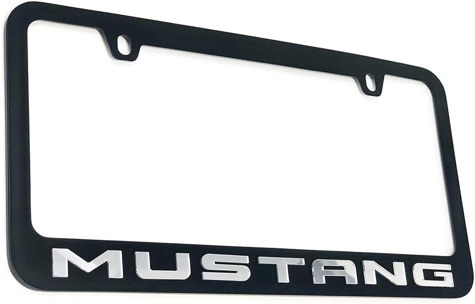 License Plate Frame Black with Mirrored Script Logo for Ford Mustang - USA Made - Rust Proof