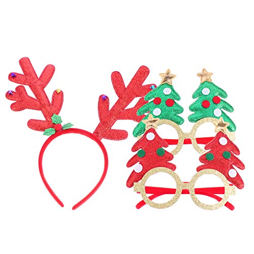 STOBOK 4 PeÃ§as de Tiaras de Natal Ã“culos de Natal Com Moldura de Chifre de Rena ChapÃ©us Fantasia