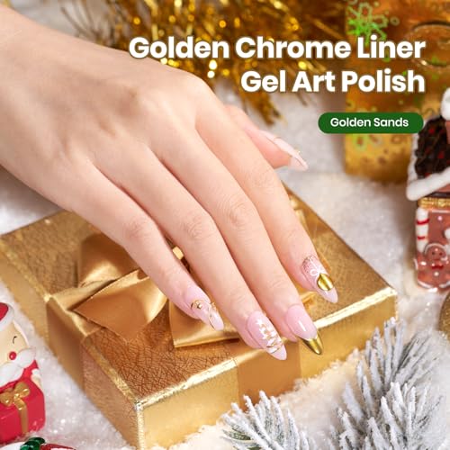 Image of Beetles Gold Gel Liner Nail Polish 7ml Metallic French Tip 3D Mirror Effect Metal Painted Gel Polish Build in Thin Brush French Line Nail Art Soak off Uv Lamp Manicure Salon Gifts for Girls