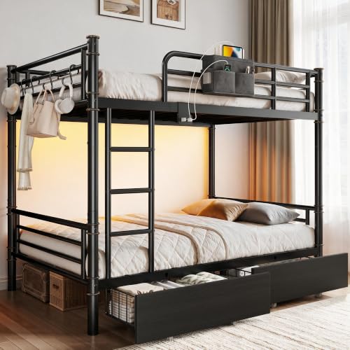 Jocoevol Bunk Bed Twin Over Twin with 2 Storage Drawers, Black