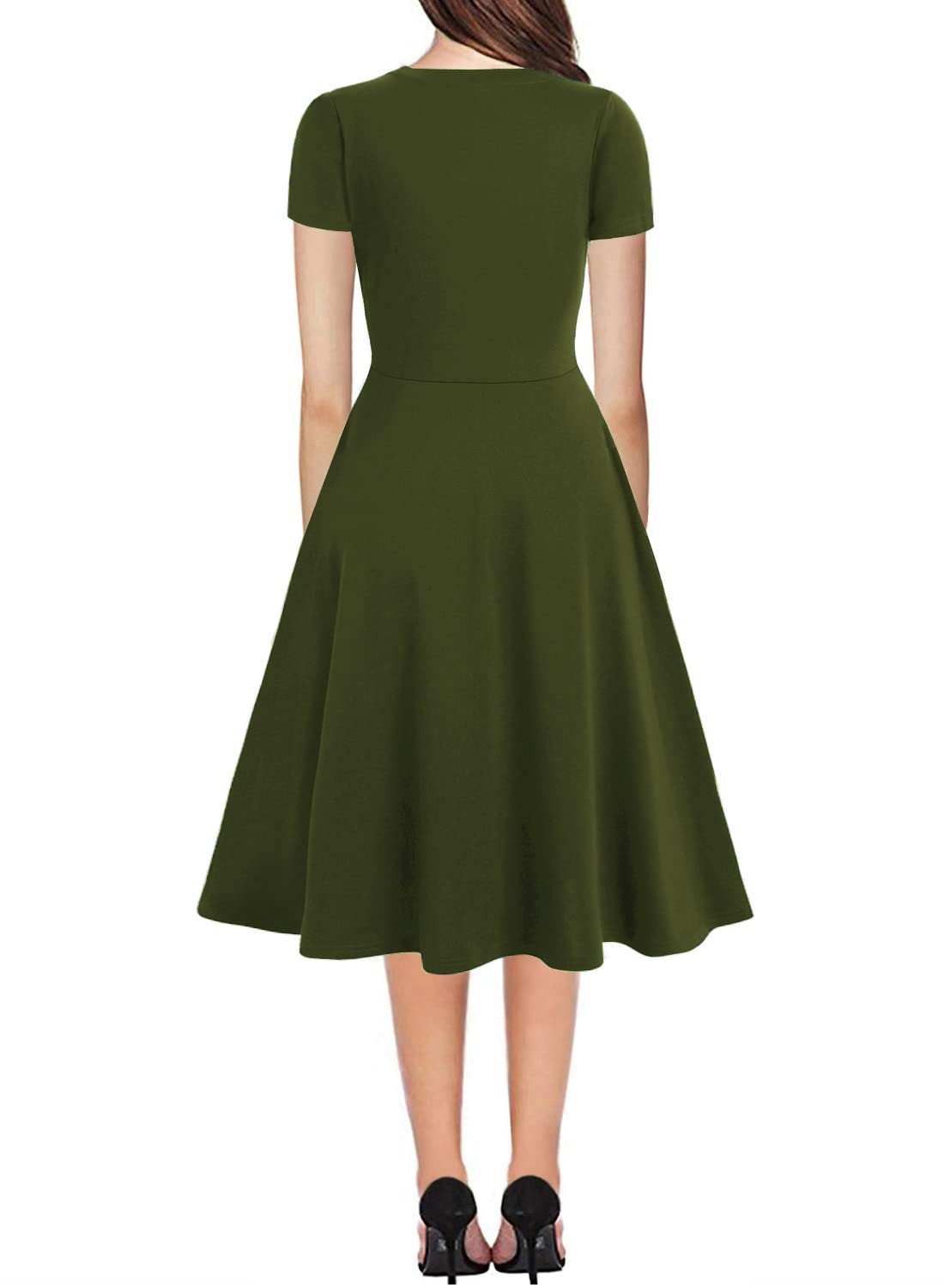 Damen Elegant Vintage Sommer Casual Blumendruck Arbeit Party Swing A-Linie Kleid mit Taschen H162