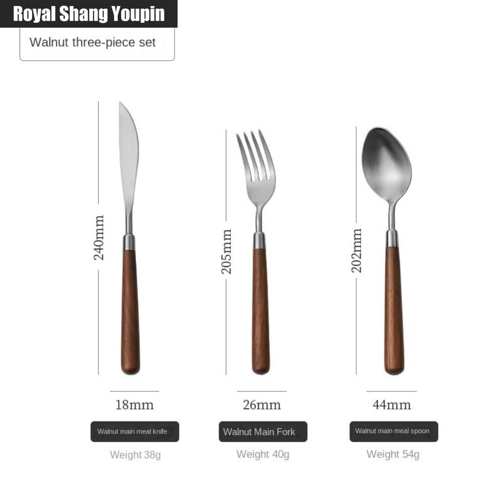 Manico in Noce Massello Cucina Acciaio Inossidabile Posate Stoviglie Posate Coltelli Forchette Cucchiai Set, Coltello Da Bistecca E Forchetta Per Hotel (Punta Cucchiaio 12 pezzi)