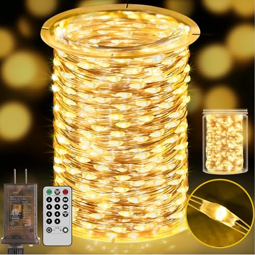 Heceltt 170FT 500LED Plug in Fairy Lights, Copper Wire String Lights Outdoor Waterproof with Remote, 8 Modes & Timer, Dimmable for Christmas Wedding Party Patio Garden Decor, Warm White