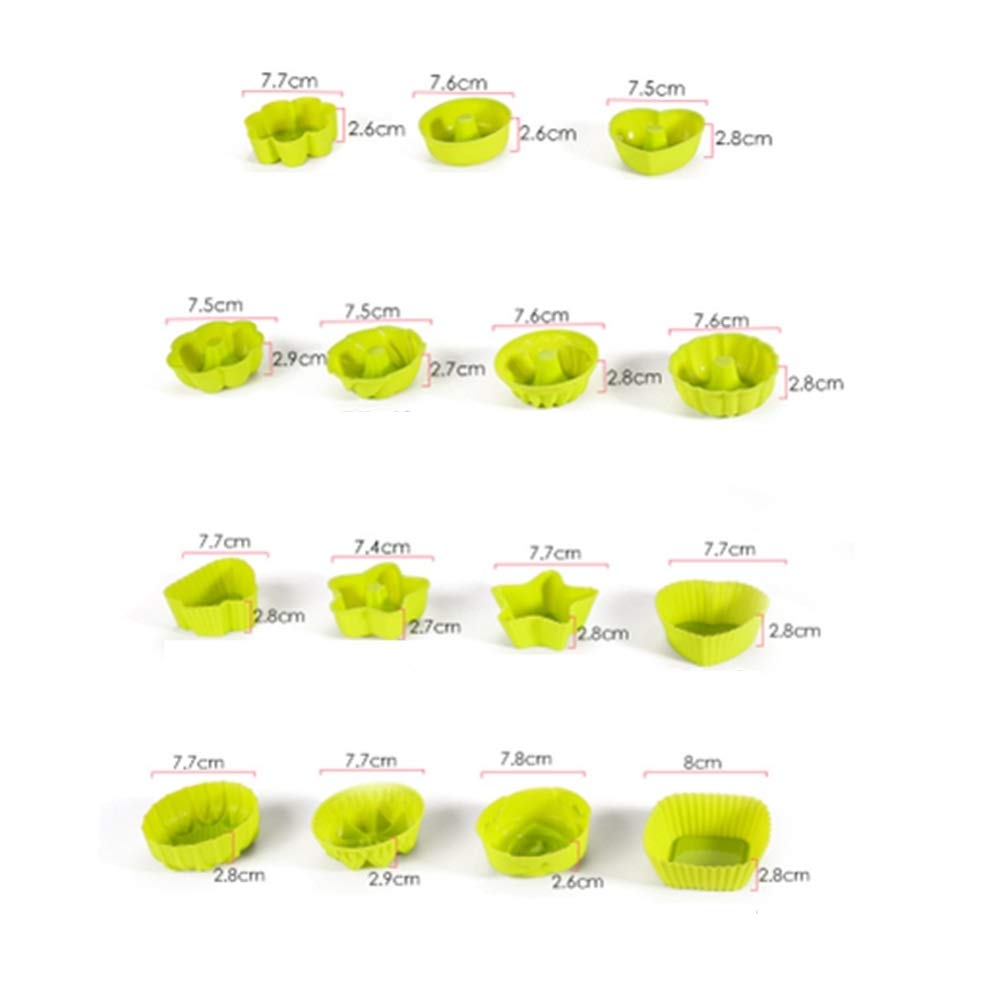 Moldes para Hornear 15pcs de silicona for hornear la torta taza DIY moldes antiadherentes for Bandejas mollete Copa para La Cocina(Verde)