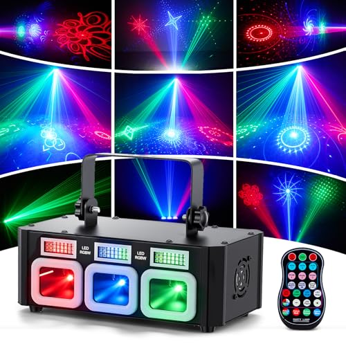 3D Disco Lights with Laser & LED RGB Patterns Red Green and Blue Laser & 90+Full Color Strobe Sound Activated & DMX512 for DJ Party Stage Wedding Birthday Christmas Party Lights Indoor Disco