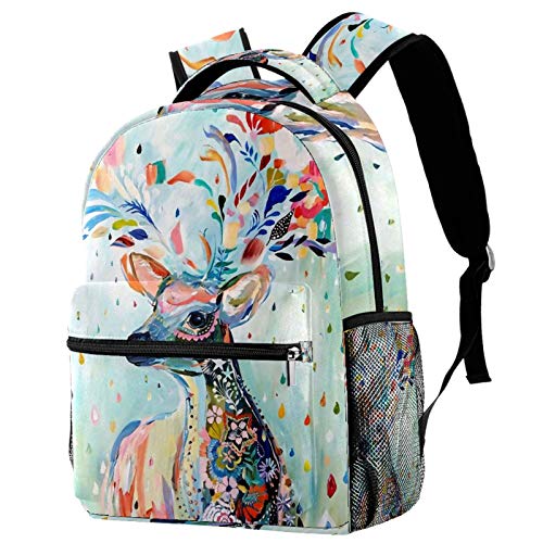 Schoolbag Bookbag Watercolor Colorful Deer Floral Painting Backpack for Teen Girls Boys School Bags Laptop Bag