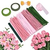 Pipe Cleaners Craft Kit 300PCS – 30cm Chenille Stems with Flower Stems, Stamens, Floral Tape & Ribbon for DIY Flowers, Kids Crafts & School Projects, Adult Handmade Gift