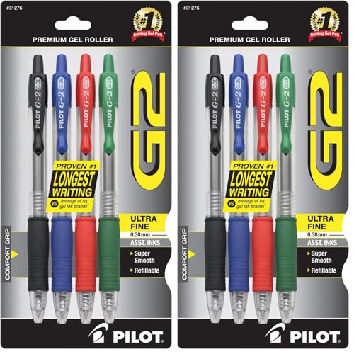 Bolígrafos Pilot G2 Premium Gel Recargables, Punta Ultra Fina, Pack x8