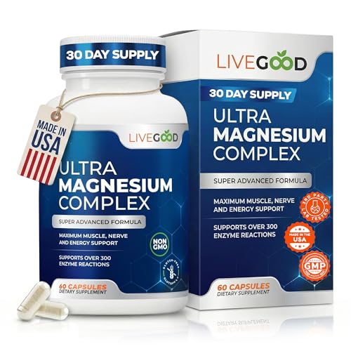 LiveGood Ultra Magnesium Complex Organic Magnesium Glycinate and Gluconate for Muscle Recovery Nerve Support & Relief High Absorption Supplement Vegan Non-GMO Made in USA 60 Capsules