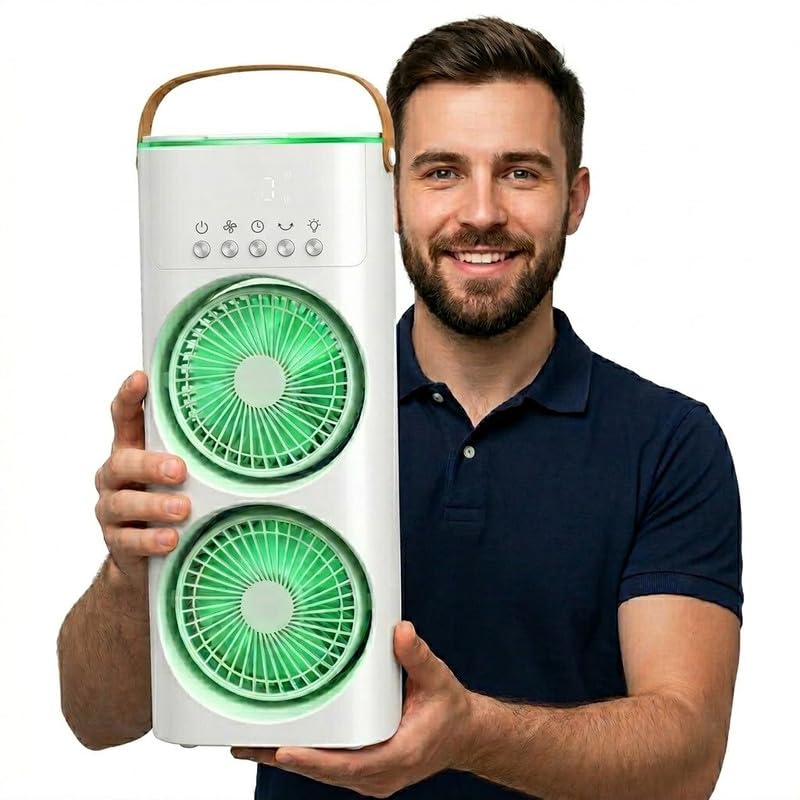 Image of Drumston (10 Years Assured Warranty) Double Ended USB Spray Cooling Fan Portable Air Cooler with Remote Control Mist Humidifier for Bedroom Office Kitchen Home Travel Use