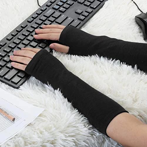 Image of Women's Long Knitted Fingerless Gloves Thumbhole Stretch Arm Warmers