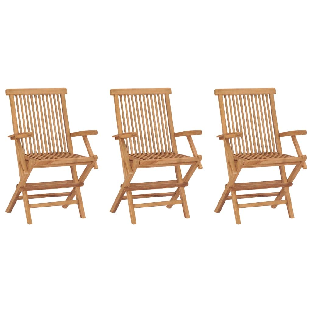 vidaXL 3X Madera Maciza de Teca Sillas de Jardín Asiento Patio Terraza Balcón Comedor Muebles Mobiliario Exterior Duradero Práctico Plegables