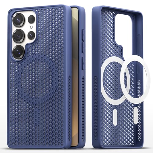Image of Pikkme Back Cover for Samsung Galaxy S25 Ultra 5G | Honeycomb Cooling Design | Silicone Heat Dissipation | Mag-Safe Compatible | Shockproof Camera Protection Bumper Case (Blue)