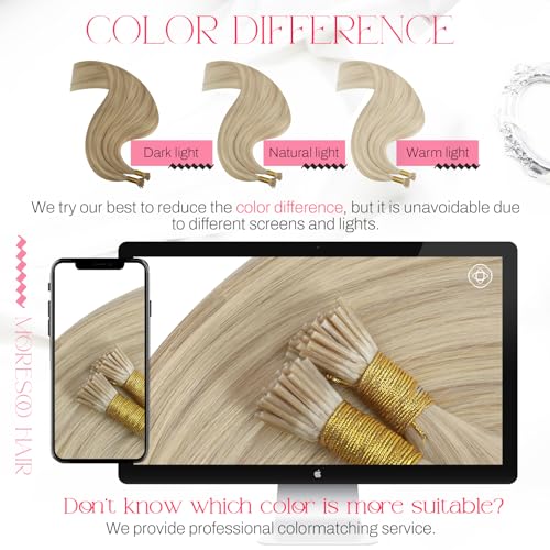 Image of Moresoo I Tip Human Hair Extensions, Ash Platinum Blonde, 24 Inch | 40g 50 strands, extra-long straight length, individual strand extensions for content creation and fashion styling