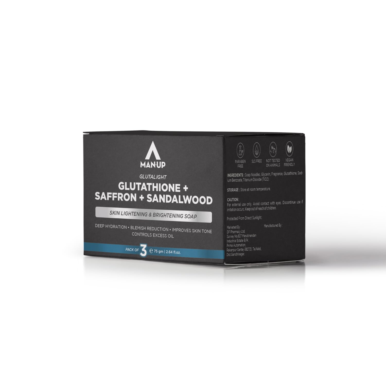 Man-Up Glutathione, Saffron & Sandalwood Soap | Gentle Exfoliation for Smooth Skin | Nourishing Hydration, Dark Spot Care, Excess Oil Control & Blemish Reduction | Bathing Soaps for Men - Pack of 3