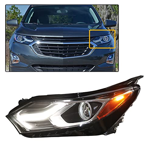 HWLMPS Halogen Headlights Assembly Replacement For 2018 2019 2020 2021 Chevy Equinox, Projector Headlamp Left Driver Side, Chrome Housing Clear Lens DOT Certification, Plug and Play