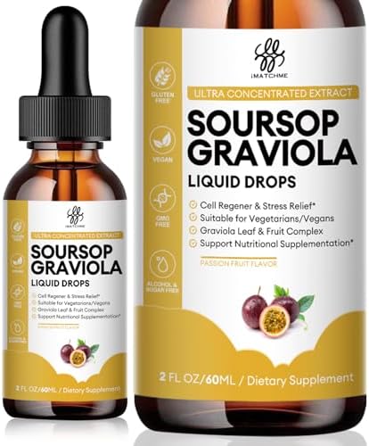 iMATCHME Premium Soursop Graviola for Digestion, Support Healthy Skin & Sleep, Soursop Extract Liquid Drop from Graviola Leaf and Fruit, Sugar/Caffeine/Gluten Free, Passion Fruit Flavor, 2 Fl Oz