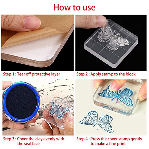 Acrylic Stamping Blocks Tools Set, Benbo 5 Pieces Assorted Sizes Clear Stamp Blocks With Grid Lines And 1 Sheet Clear Silicone Seal Stamps For Scrapbooking Crafts Card Making #TOP6