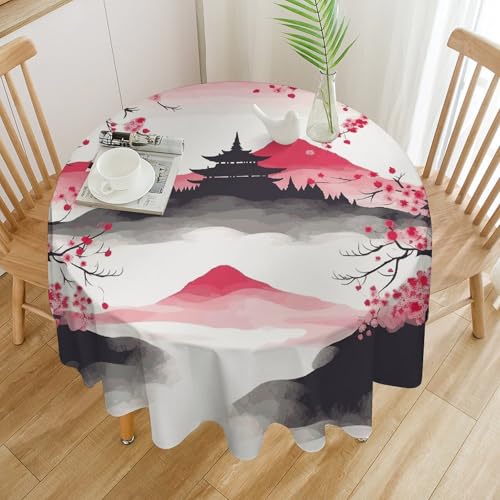 Nappe ronde imprimé Mont Fuji 178cm en polyester lavable - 4