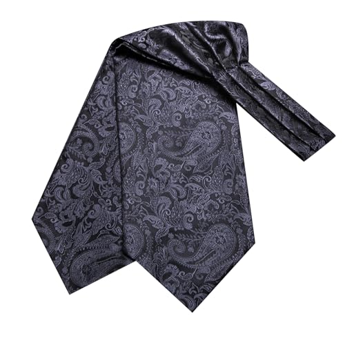 Image of Hi-Tie Silk Ascot for Men Self Tie Men's Cravat and Flower Lapel Pin Handkerchief Cufflinks Set for Wedding Party